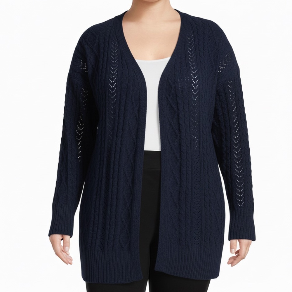 Terra & Sky Navy Open-Front Chenille Knit cardigan Sweater Plus Size 0X